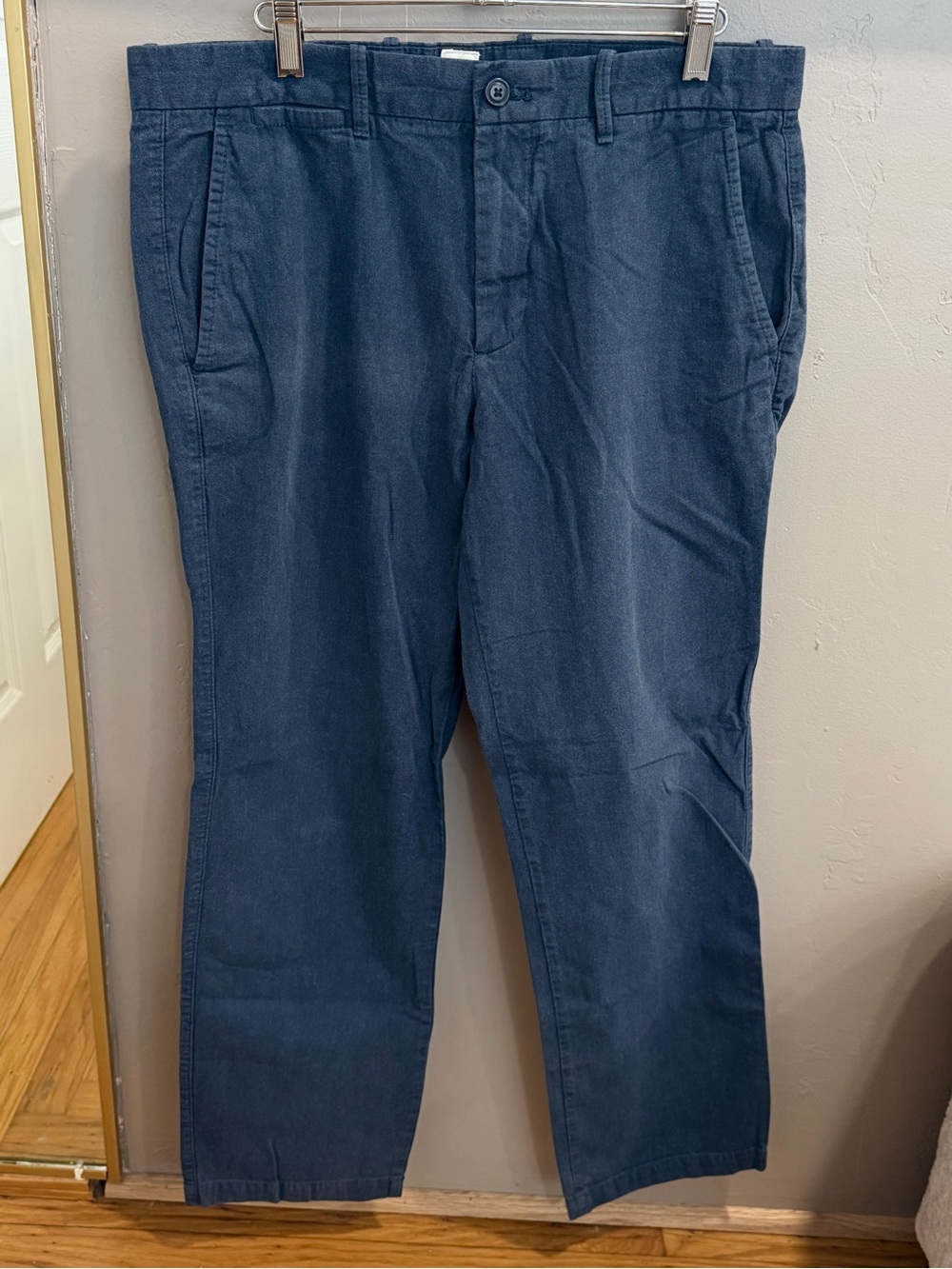 Men's Dark Blue Heathered Fabric Chino Pants - Casual Straight Fit 33x30 #483